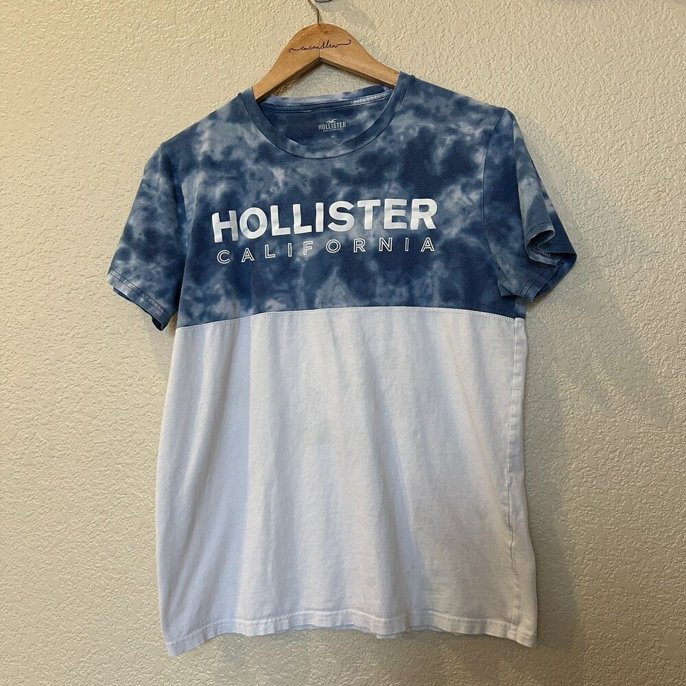 Hollister California Tie Dye T-shirt Half Medium blue white unisex